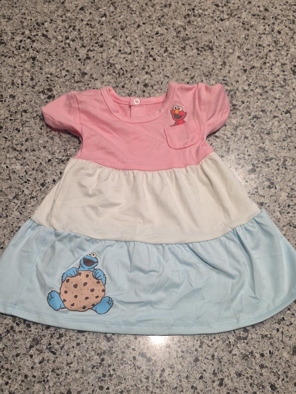 Sesame Street Pink, Cream & Light Blue Tiered Dress with Elmo and Cookie Monster